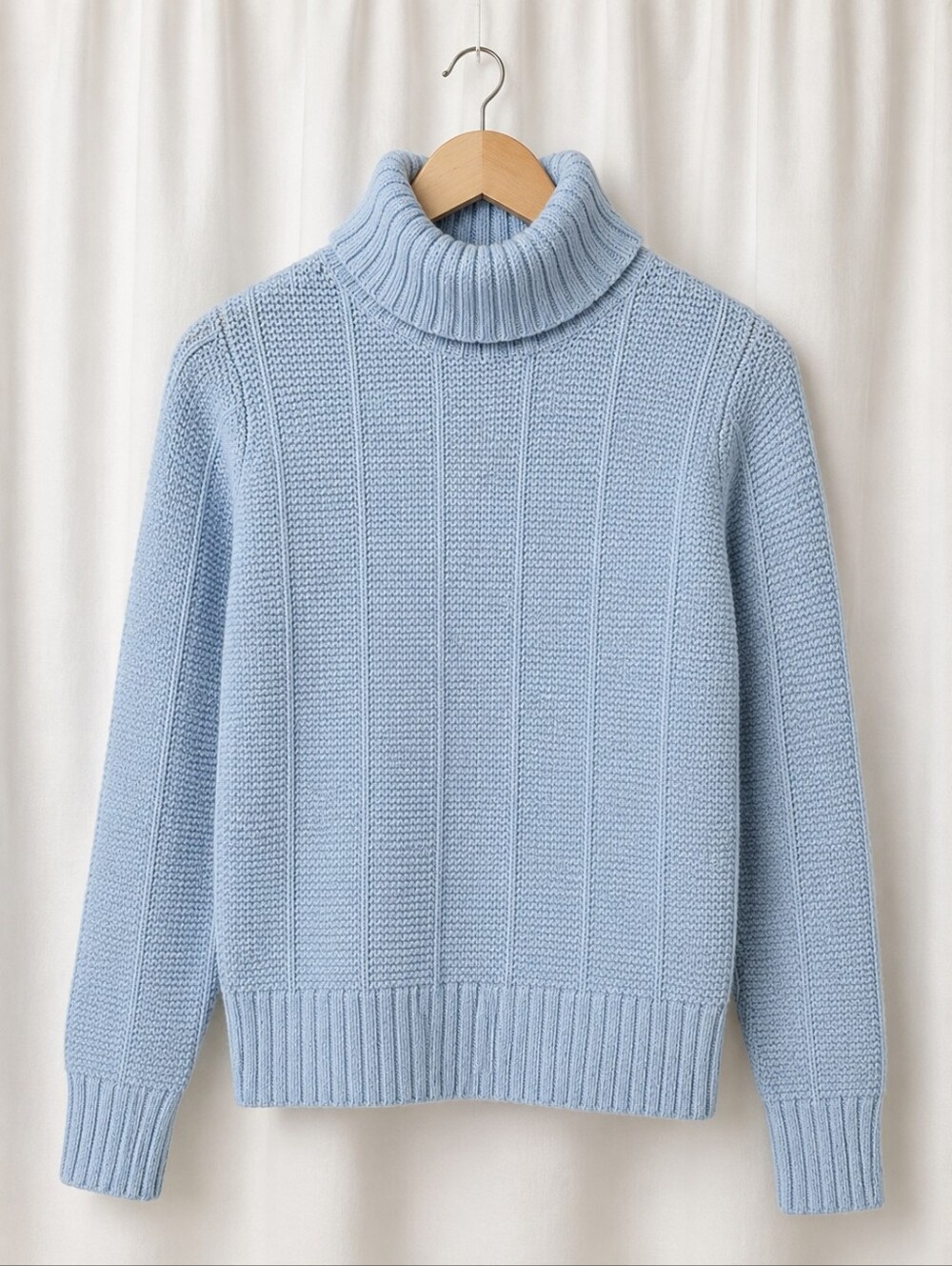 Talbots Cotton Blend Rib Knit Baby Blue Preppy Heritage Cozy Turtleneck Sweater